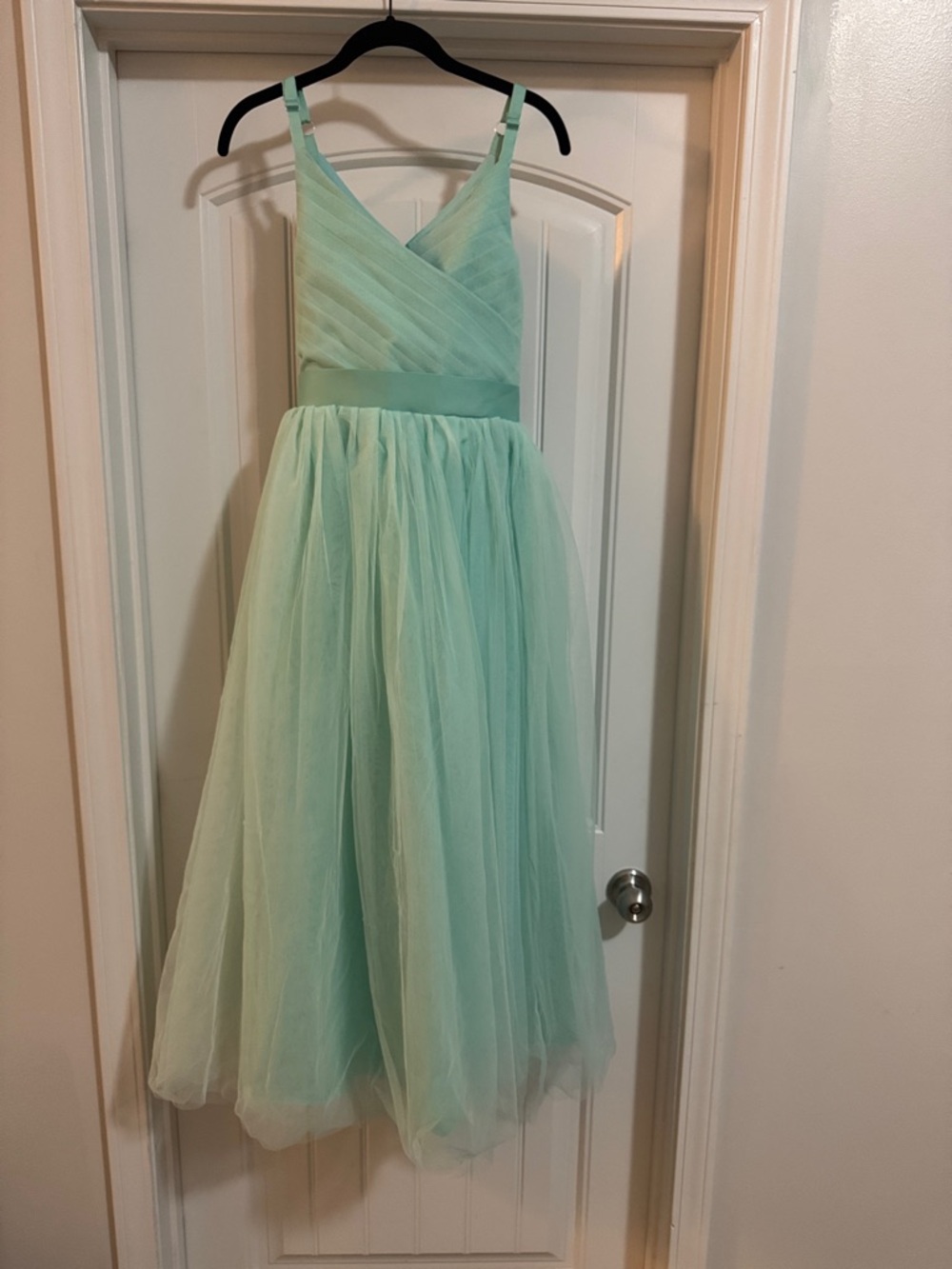 Girls' Mint Green Tulle Occasion Dress with Satin Waistband